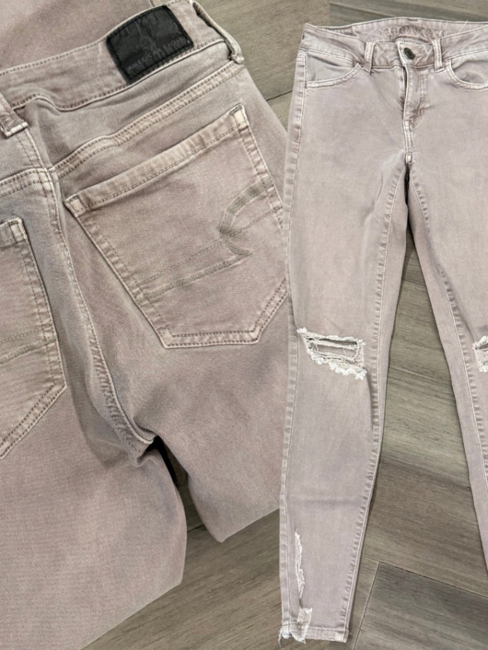 American Eagle Next Level Stretch Distressed Beige Jeans Size 2R